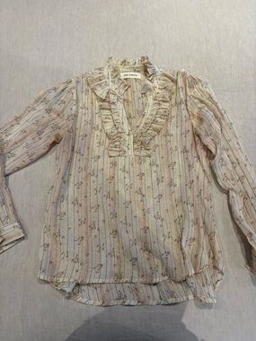 Sofie Schnoor Cream Floral Ruffle V-Neck Blouse